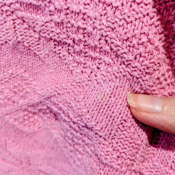 Vintage 90s Pink Cable Knit Sweater Womens M Spring Pastel Cottage Cotton Top - Picture 3 of 5
